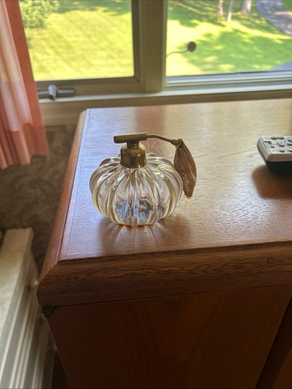 Vintage Clear Glass Atomizer Perfume Bottle with Gold Accent